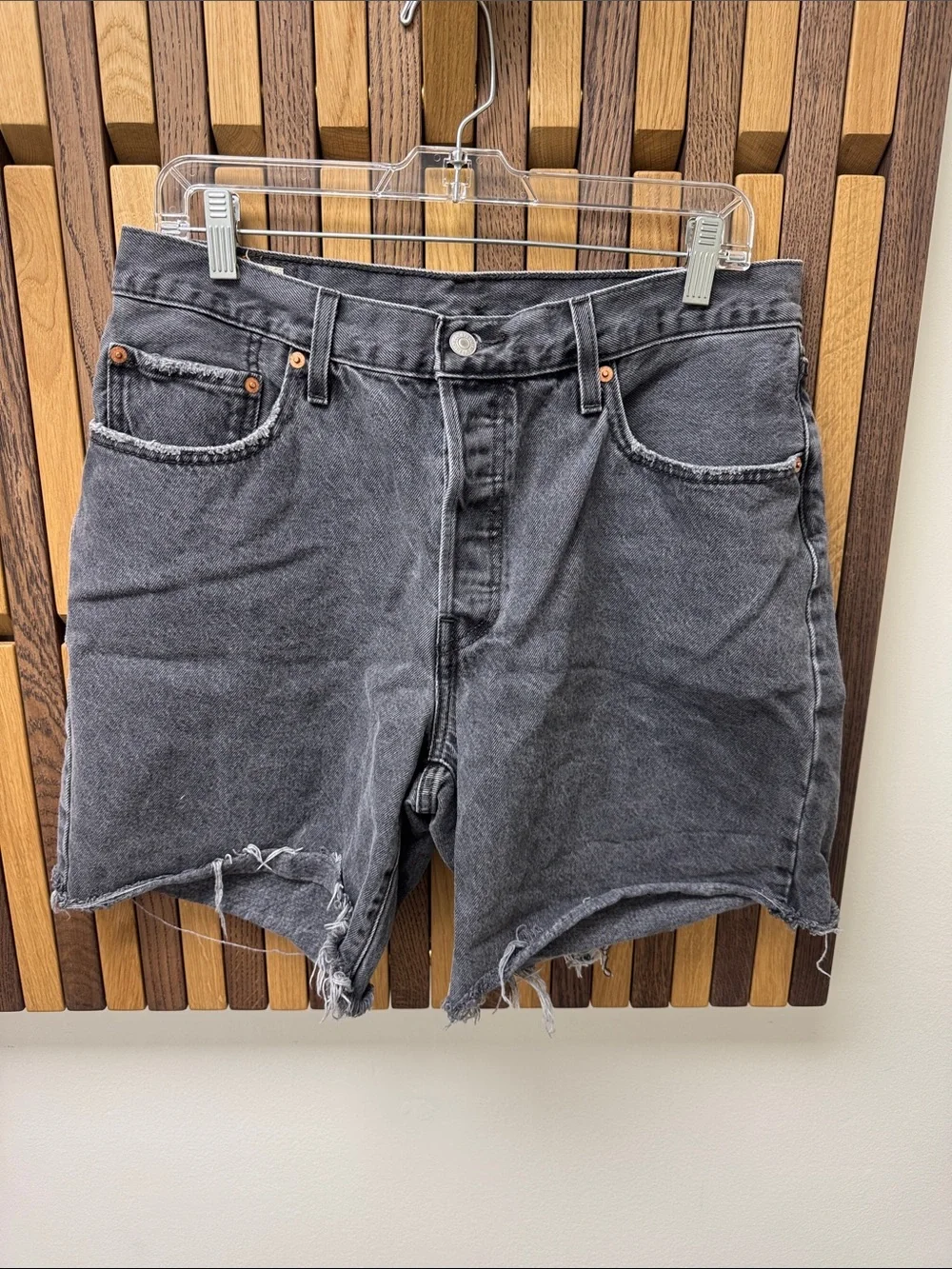 Levis 501 90s Washed Black Cut Off 100% Cotton Jean Shorts, size 31
